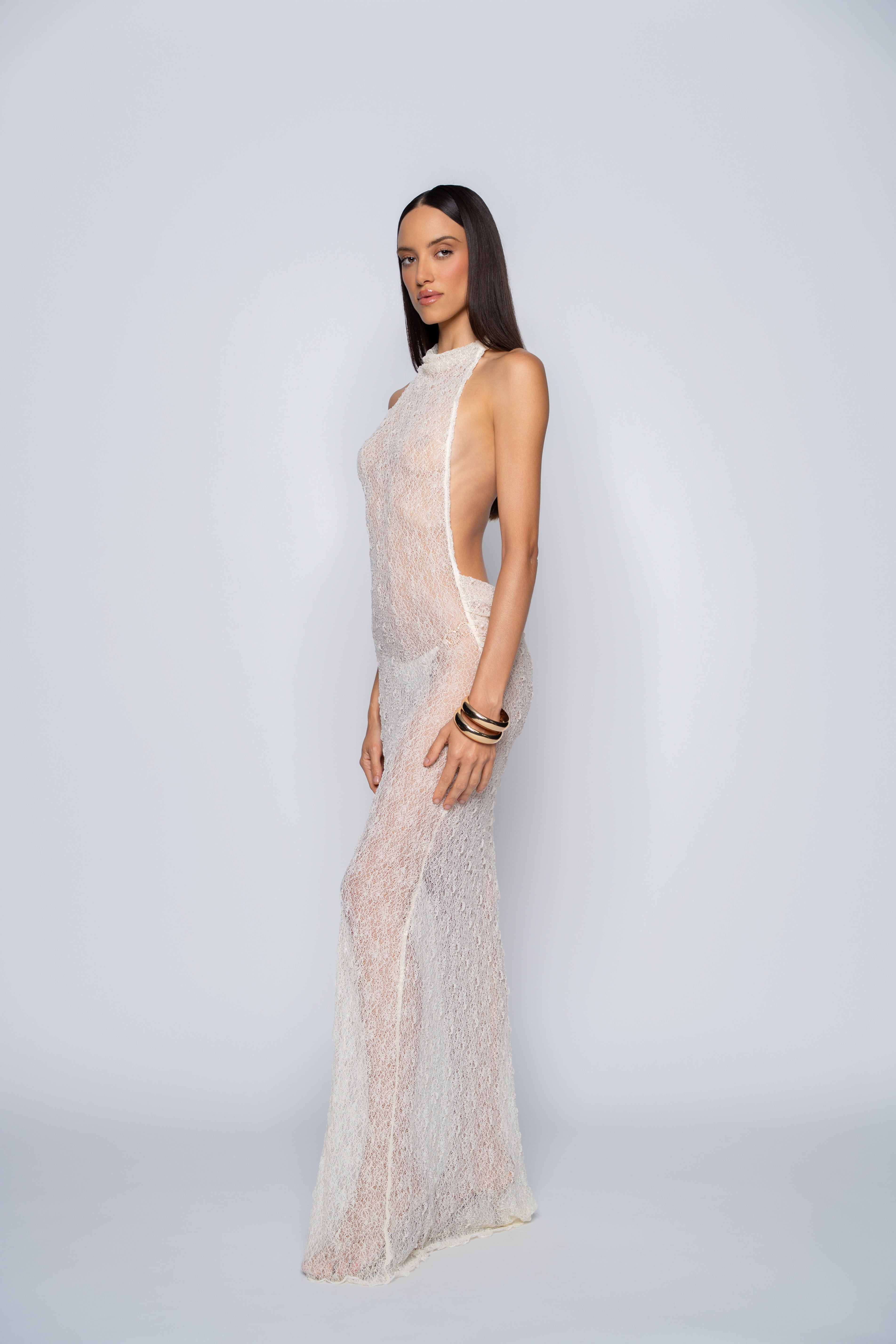 Celestine Maxi Sheer Dress – Creamy White