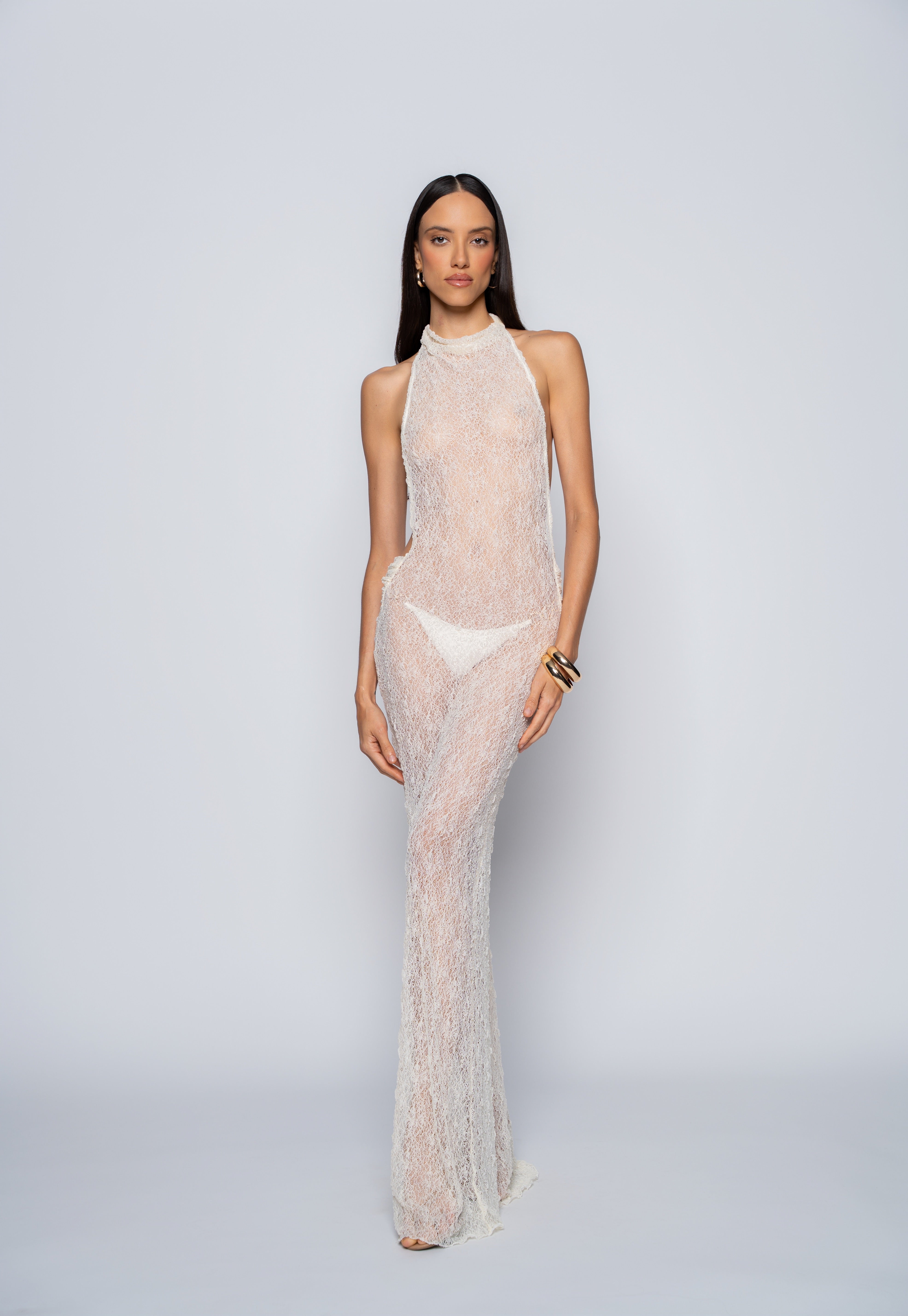 Celestine Maxi Sheer Dress – Creamy White